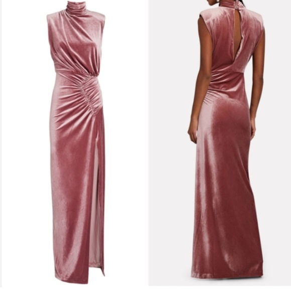RONNY KOBO BILLIE HIGH NECK VELVET MAXI DRESS IN BLUSH - Picture 2 of 7